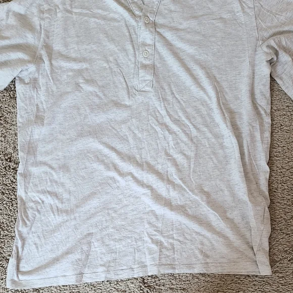 Light Gray Long Sleeve Henley Shirt Roll Up Sleeves - Picture 6 of 14